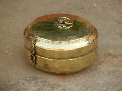 Old Vintage Brass Hand Engraved Chapati Box, Bread Box Antique