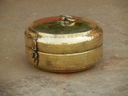 Old Vintage Brass Hand Engraved Chapati Box, Bread Box Antique