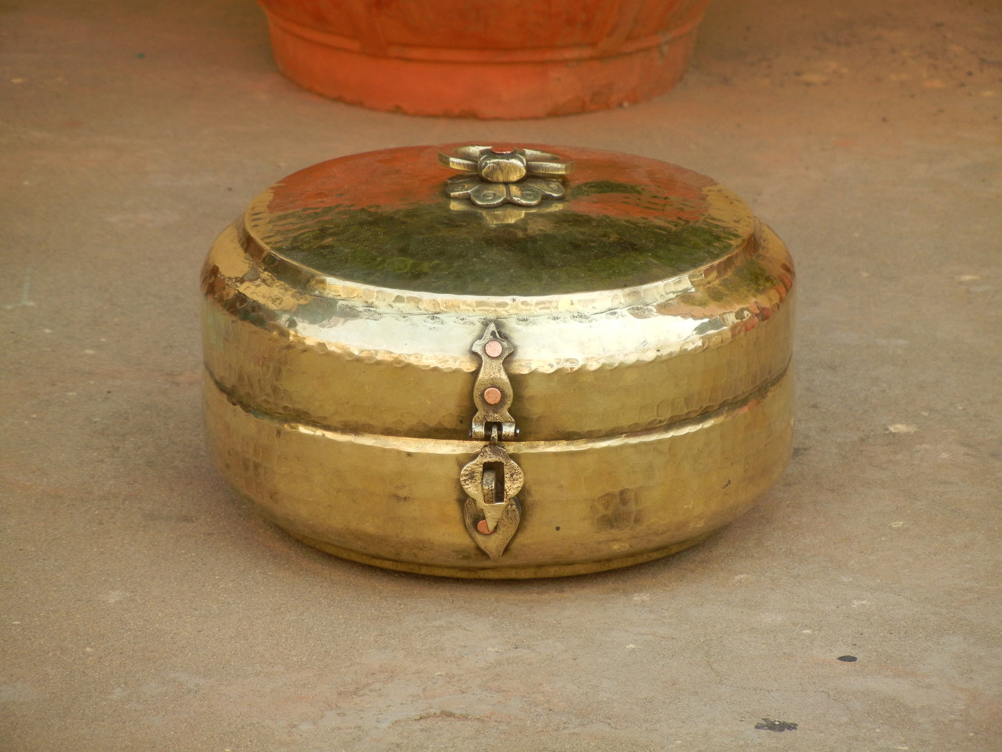 Old Vintage Brass Hand Engraved Chapati Box, Bread Box Antique