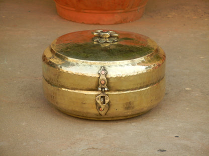 Old Vintage Brass Hand Engraved Chapati Box, Bread Box Antique