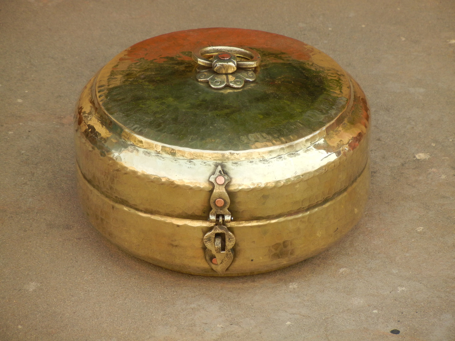 Old Vintage Brass Hand Engraved Chapati Box, Bread Box Antique