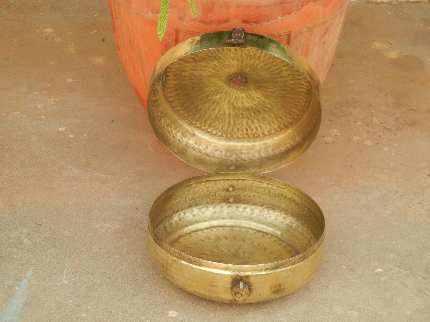 Old Vintage Brass Hand Engraved Chapati Box, Bread Box Antique