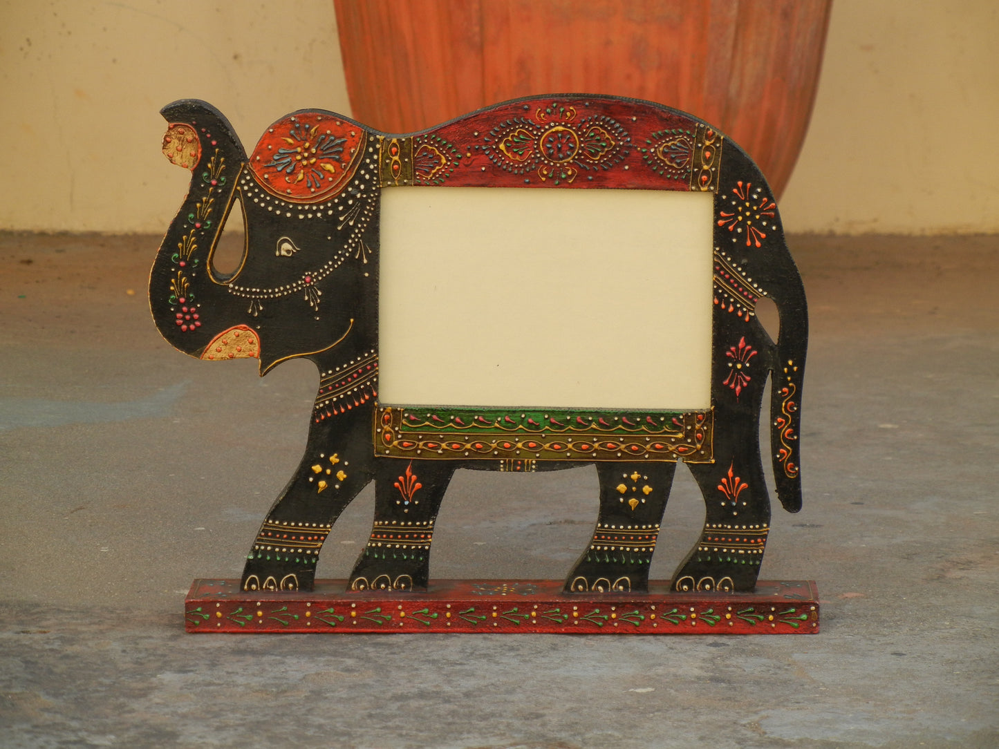 Wooden Ethnic Multicolored Elephant Photo Frame Photo Stand