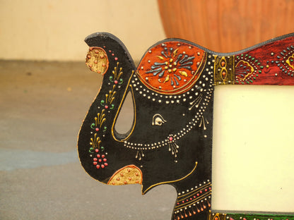 Wooden Ethnic Multicolored Elephant Photo Frame Photo Stand