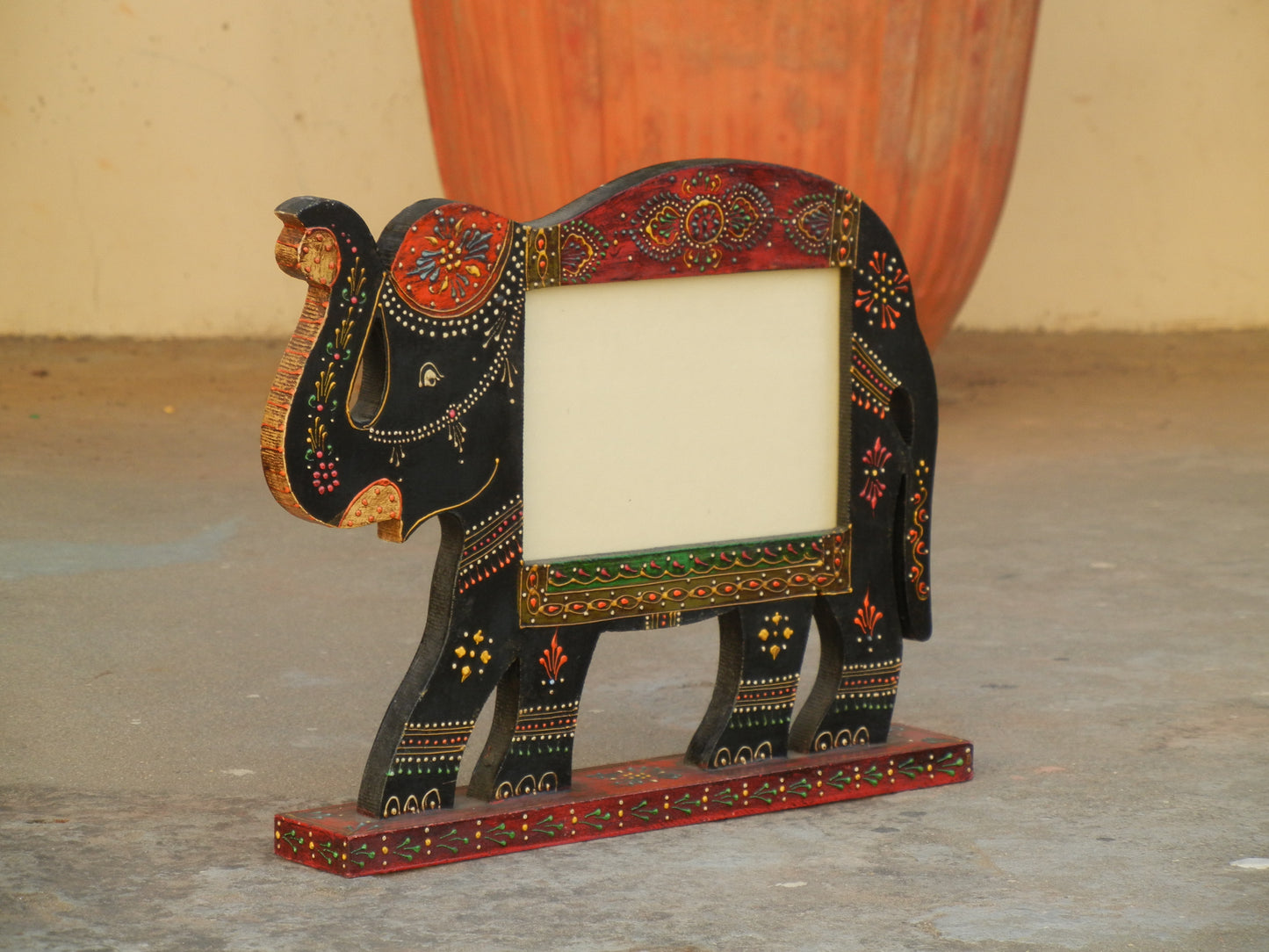 Wooden Ethnic Multicolored Elephant Photo Frame Photo Stand