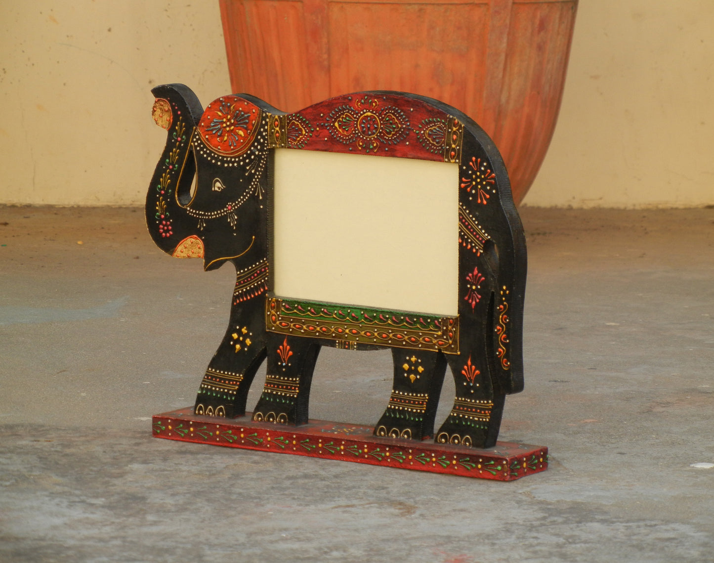 Wooden Ethnic Multicolored Elephant Photo Frame Photo Stand