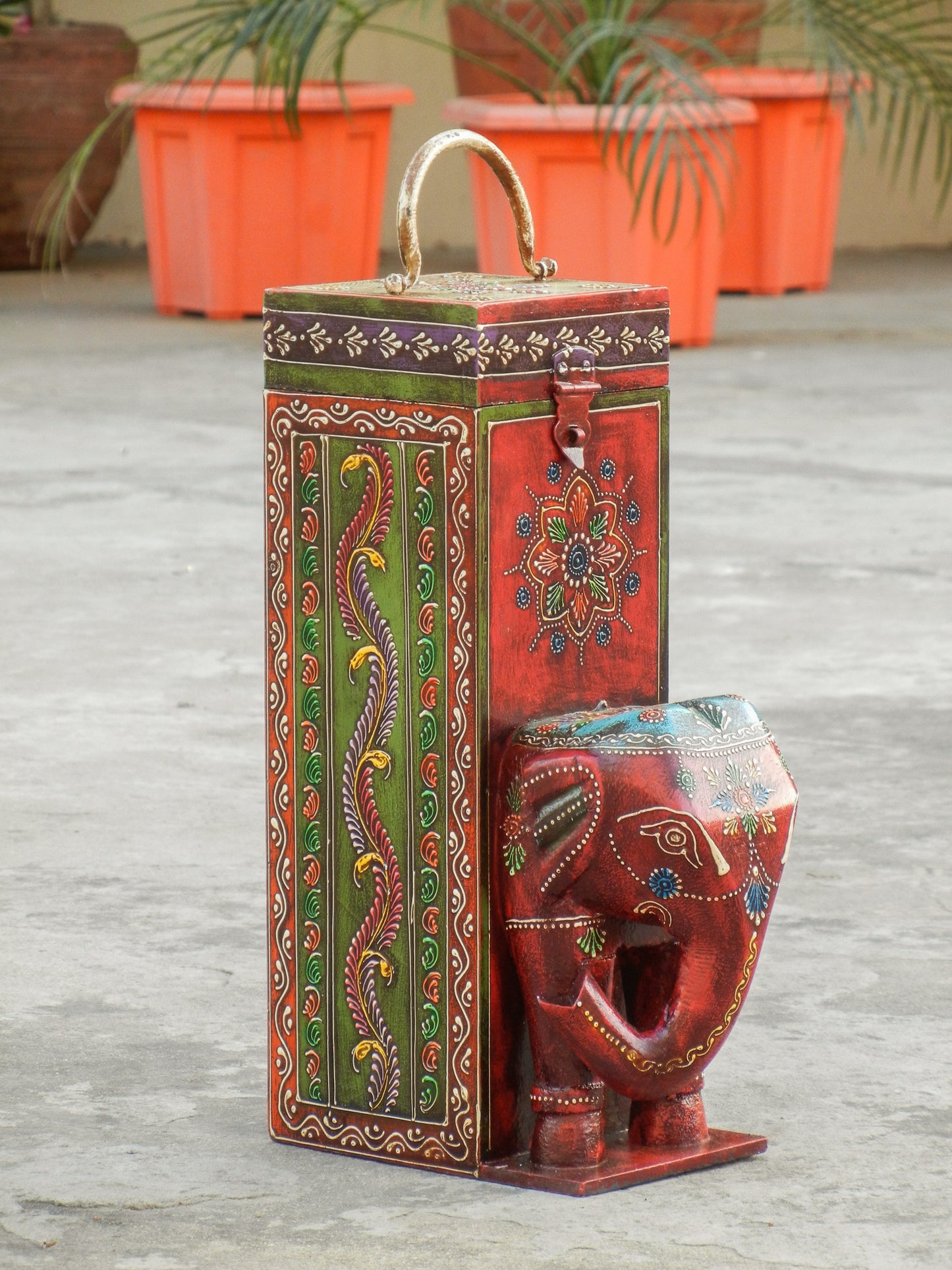 Wooden Painted Elephant Bottle Holder