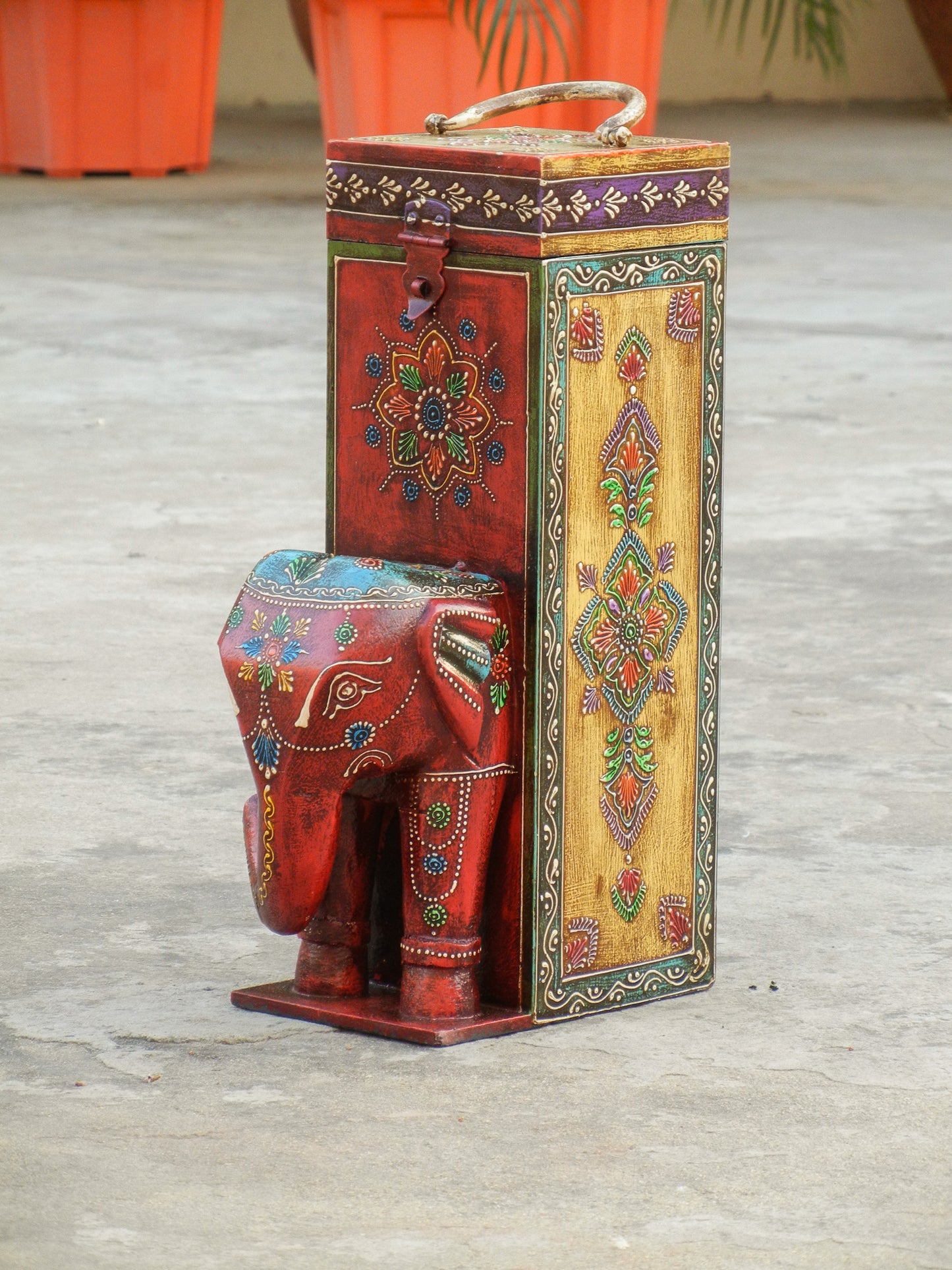 Wooden Painted Elephant Bottle Holder