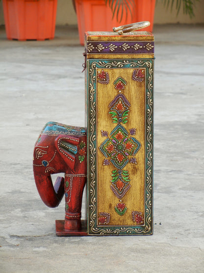 Wooden Painted Elephant Bottle Holder