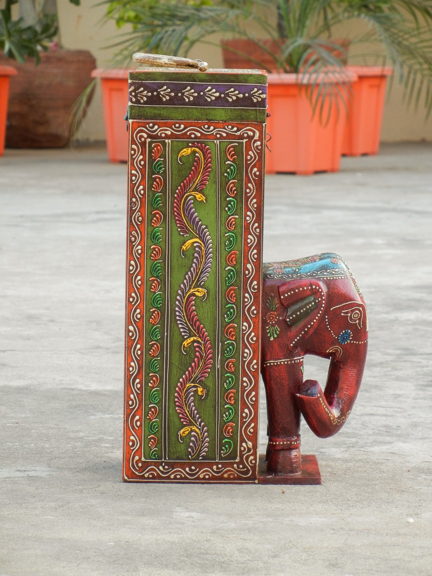 Wooden Painted Elephant Bottle Holder