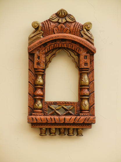 WOODEN COPPER PAINTED JHAROKHA, WALL DECOR