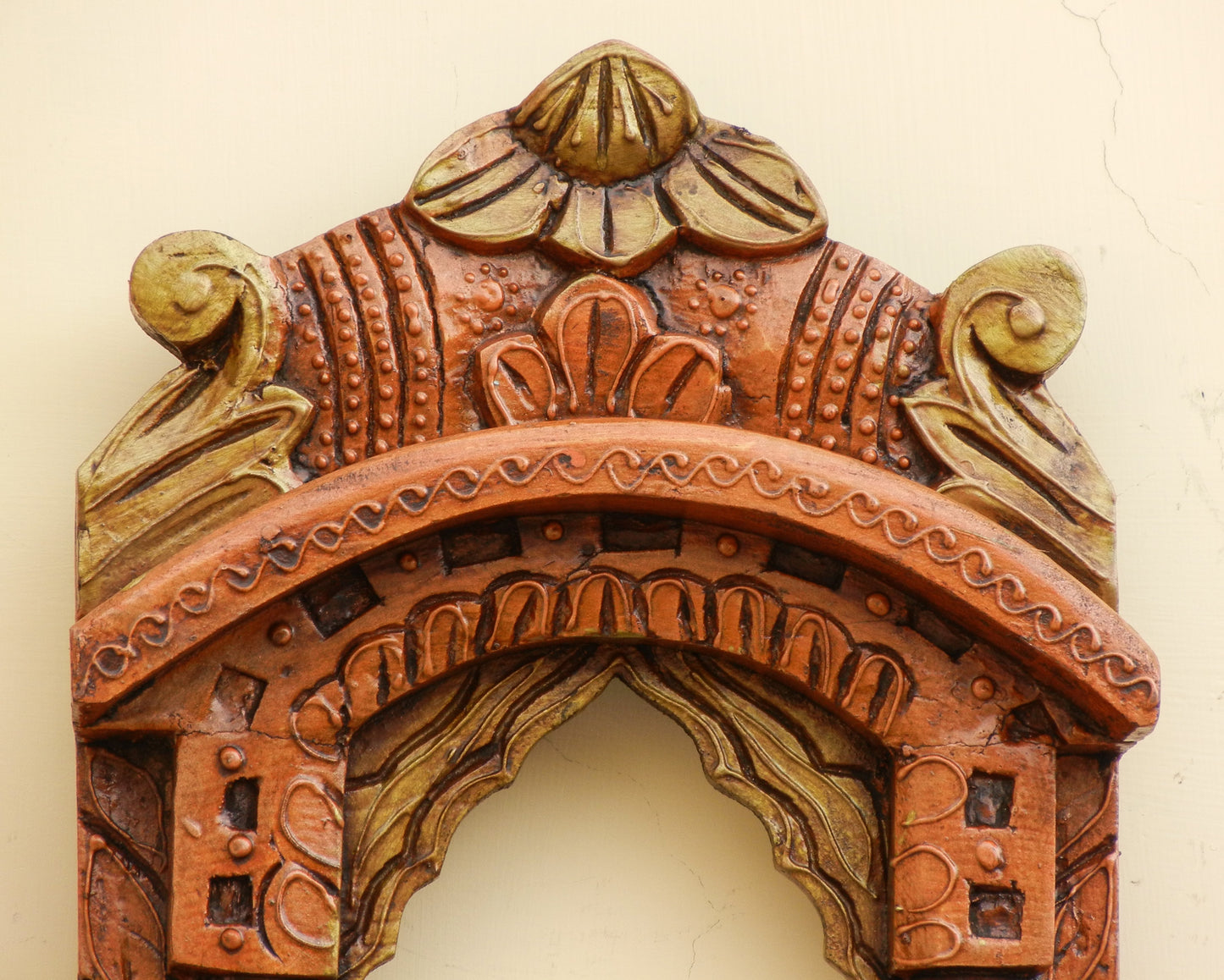 WOODEN COPPER PAINTED JHAROKHA, WALL DECOR