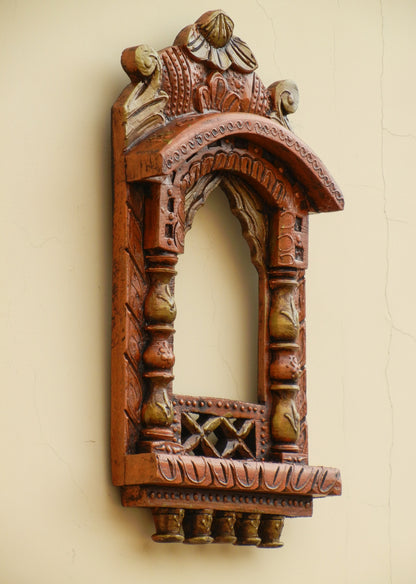 WOODEN COPPER PAINTED JHAROKHA, WALL DECOR