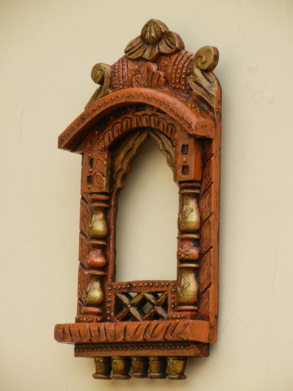 WOODEN COPPER PAINTED JHAROKHA, WALL DECOR