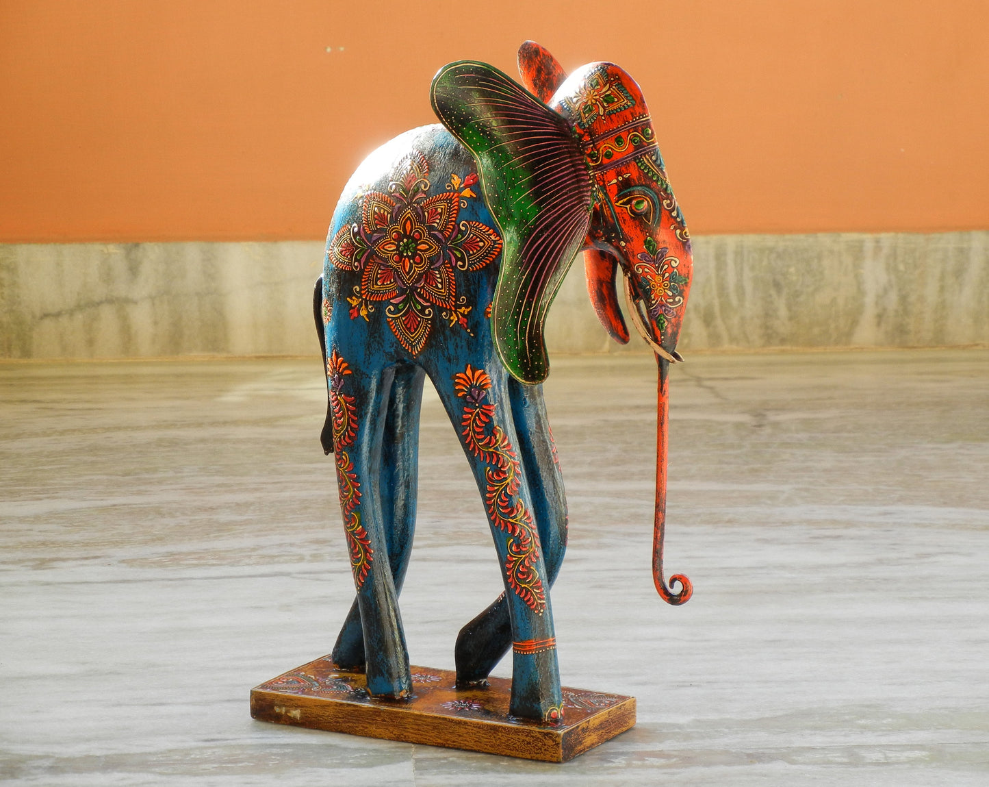 WOODEN & METAL PAINTED ELEPHANT STATUE, FIGURINE