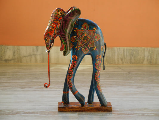 WOODEN & METAL PAINTED ELEPHANT STATUE, FIGURINE