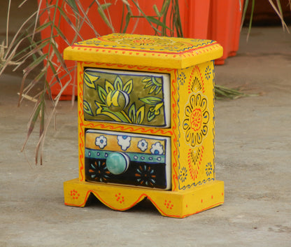 Wooden Ceramic Drawer (2 Drawer, Yellow)