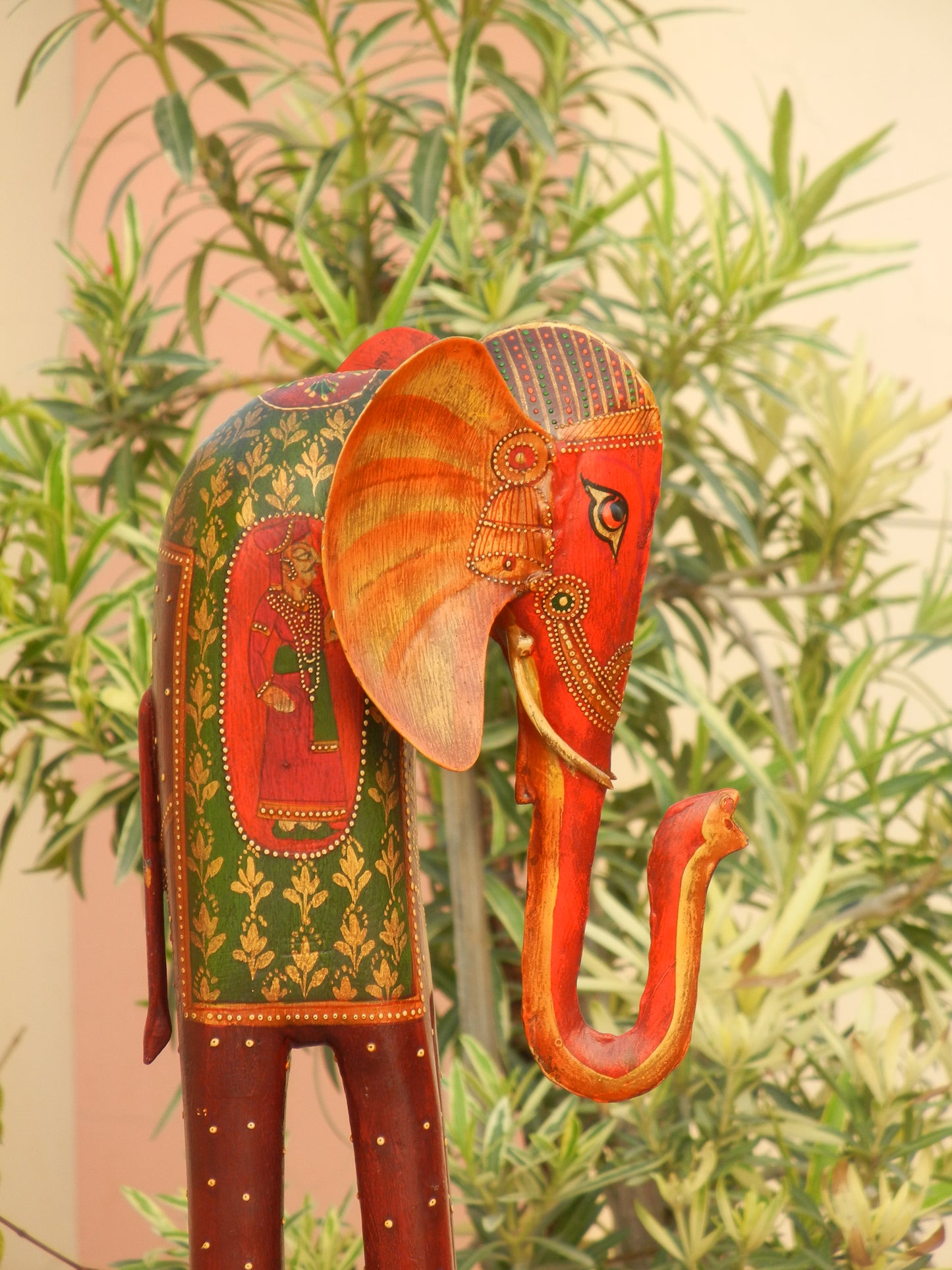 WOODEN & METAL FINE PAINTED ELEPHANT STATUE, FIGURINE - SET OF 2