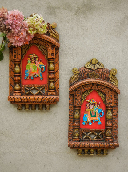 WOODEN PAINTED JHAROKHA, WALL DECOR - SET OF 2