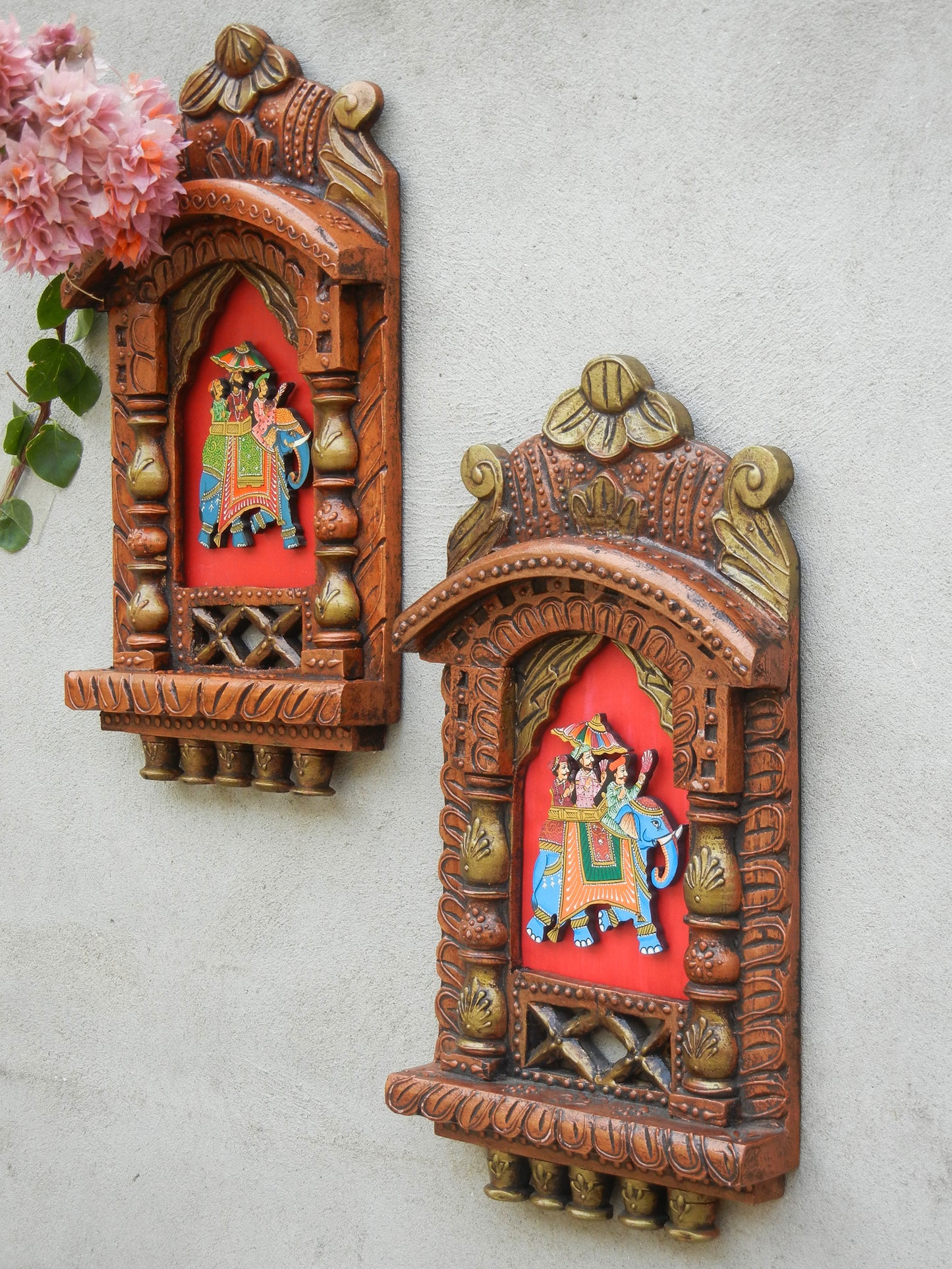 WOODEN PAINTED JHAROKHA, WALL DECOR - SET OF 2