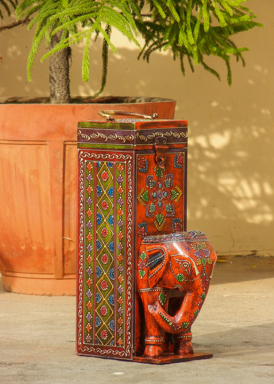 Wooden Painted Elephant Bottle Holder, Bottle Stand