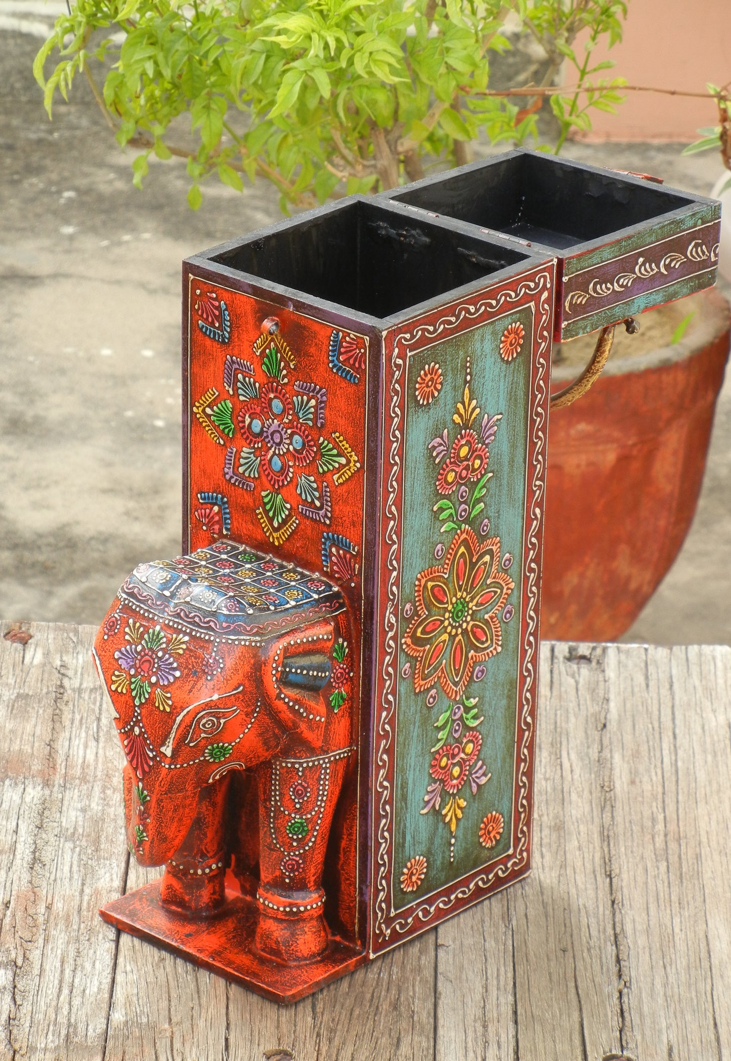 Wooden Painted Elephant Bottle Holder, Bottle Stand