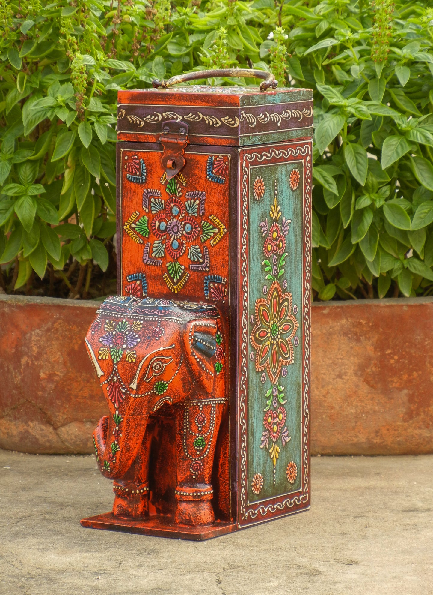 Wooden Painted Elephant Bottle Holder, Bottle Stand