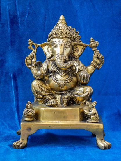 BRASS GANESHA ON CHOWKI SHOWPIECE