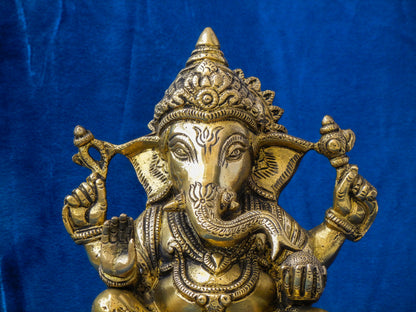 BRASS GANESHA ON CHOWKI SHOWPIECE