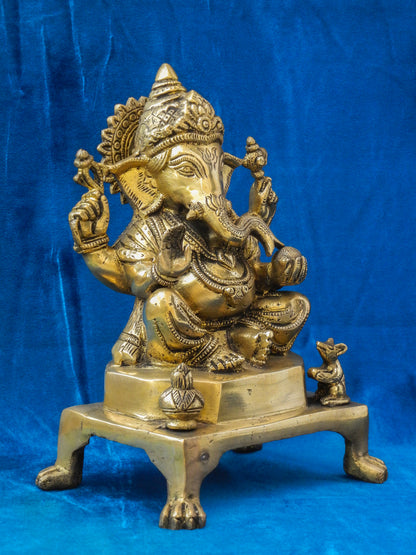 BRASS GANESHA ON CHOWKI SHOWPIECE