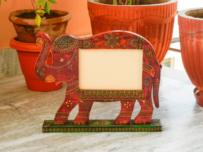 Wooden Ethnic Multicolored Elephant Photo Frame Photo Stand