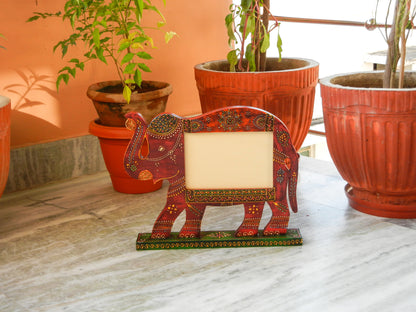 Wooden Ethnic Multicolored Elephant Photo Frame Photo Stand