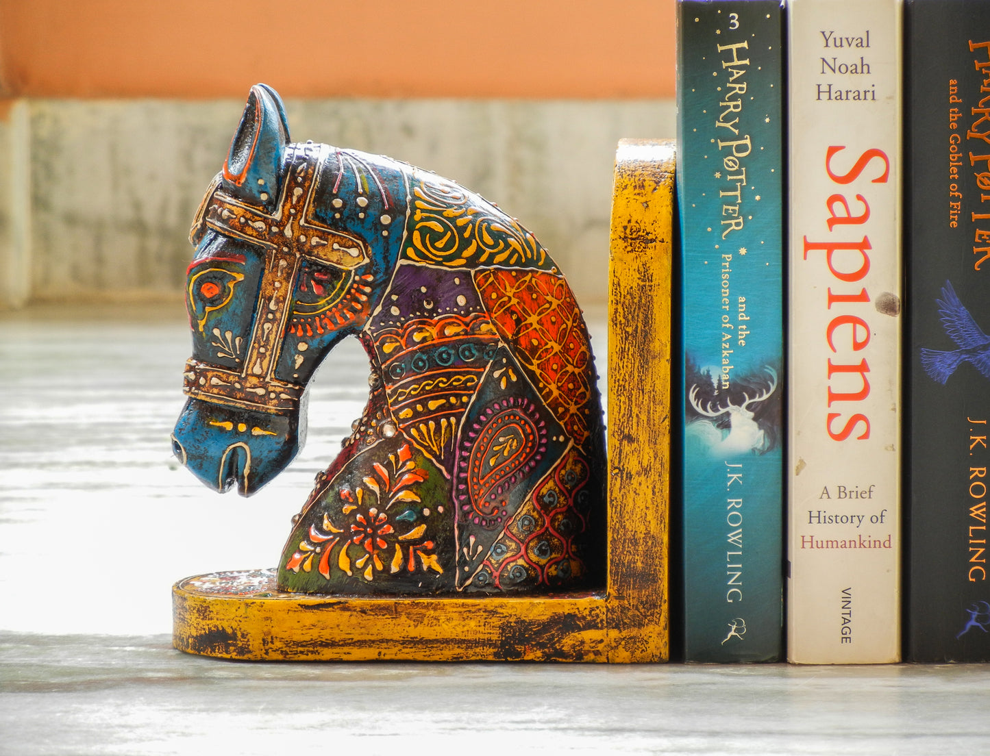 Wooden Painted Horse Bookend