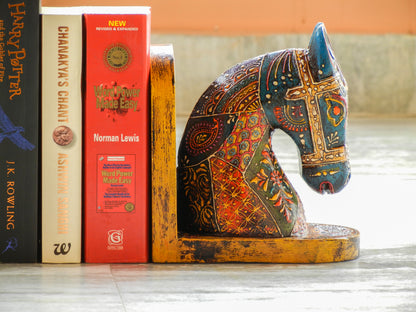 Wooden Painted Horse Bookend