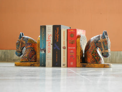 Wooden Painted Horse Bookend