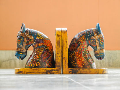 Wooden Painted Horse Bookend