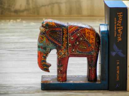 Wooden Painted Elephant Bookend