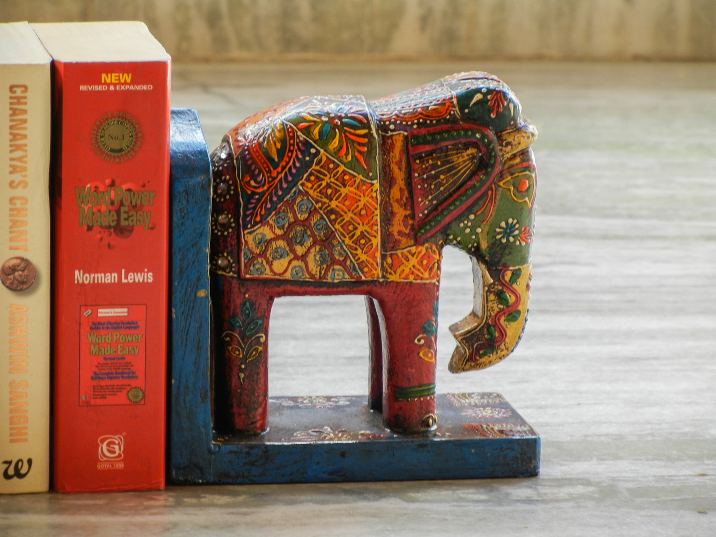 Wooden Painted Elephant Bookend