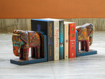 Wooden Painted Elephant Bookend