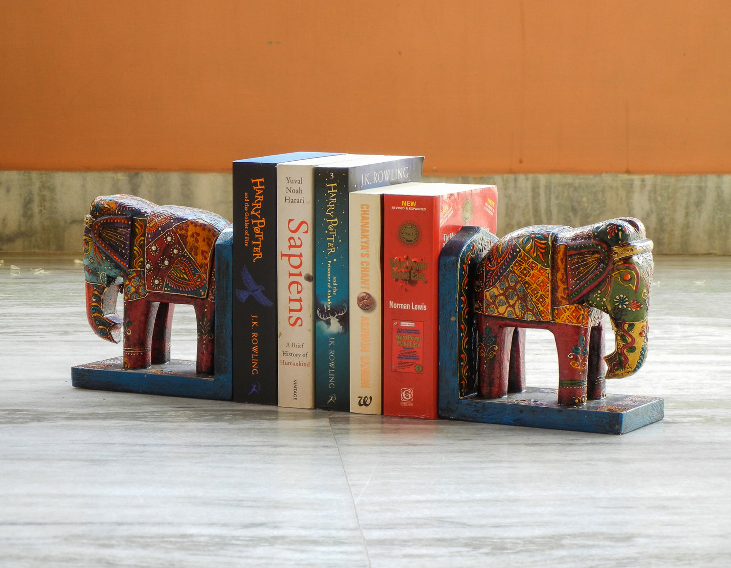 Wooden Painted Elephant Bookend