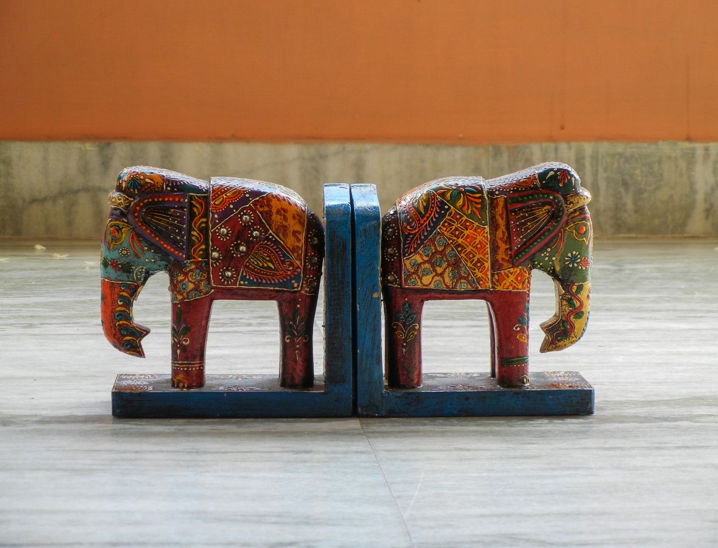 Wooden Painted Elephant Bookend