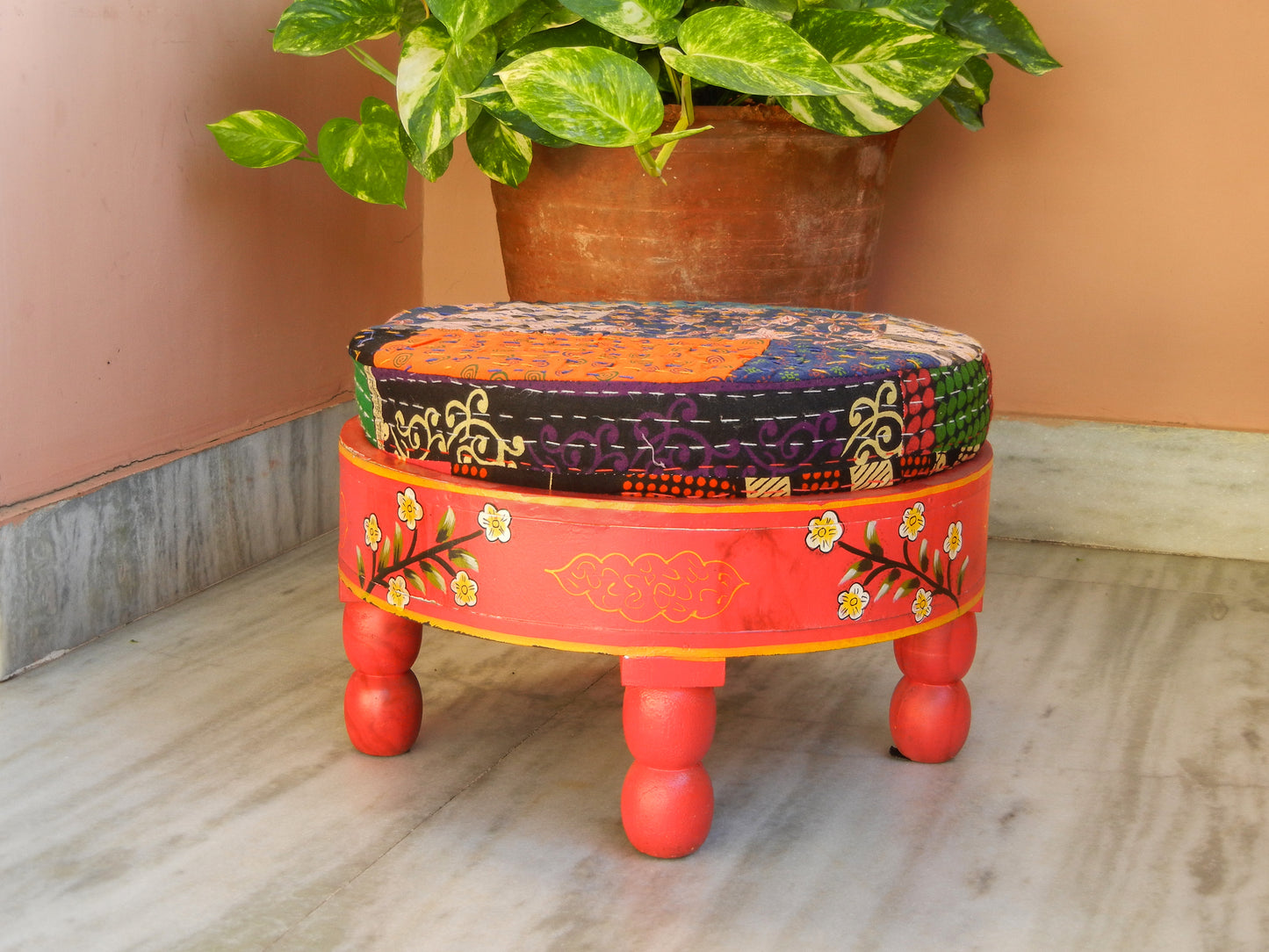 Wooden Ethnic Pouf