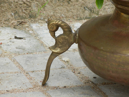 Vintage Brass Handi With 3 Peacock Stand