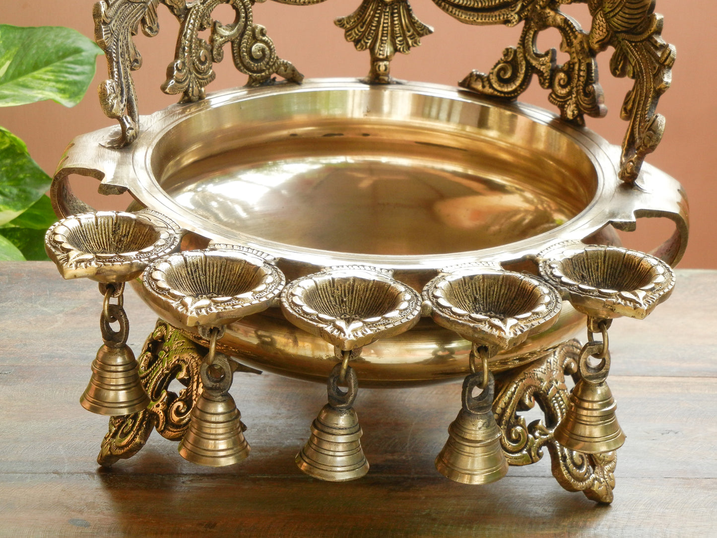 Brass Urli with Diyas and Bells