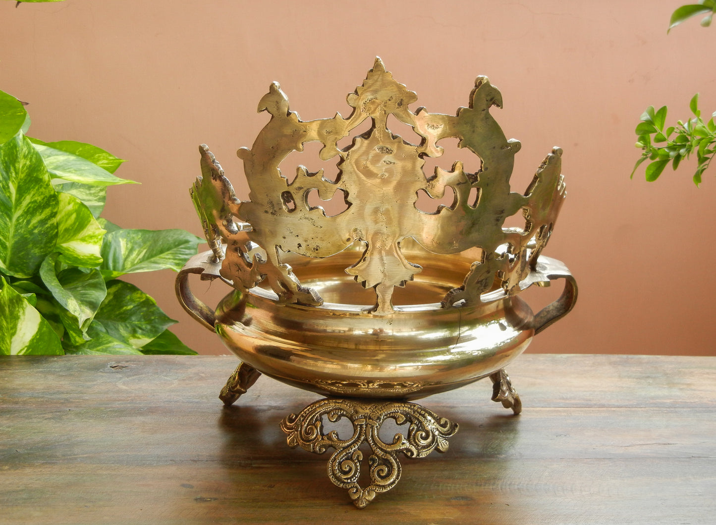 Brass Urli with Diyas and Bells