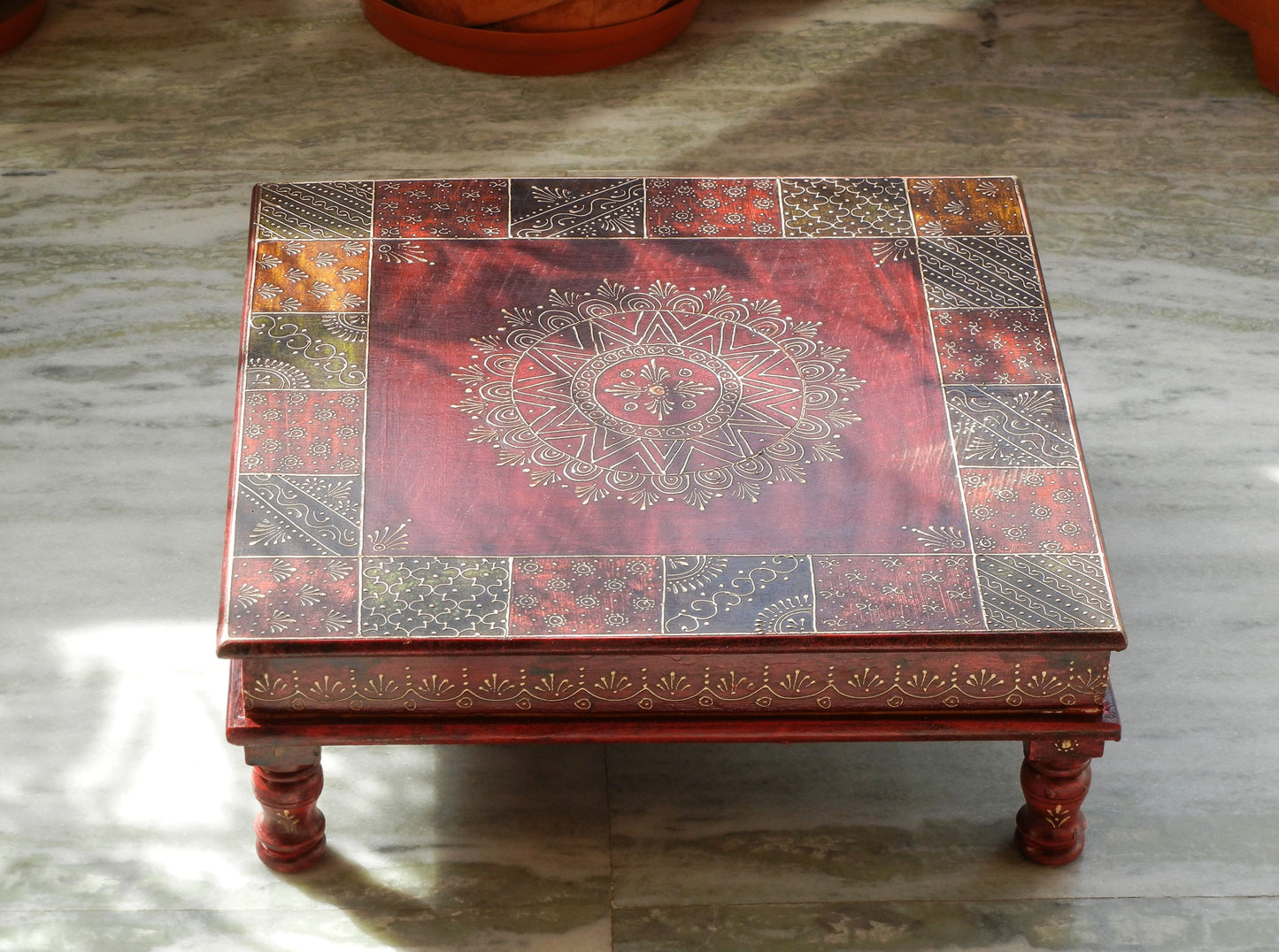 Wooden Rangoli Inspired Chowki/ Bajot