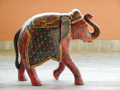 WOODEN PAINTED ELEPHANT STATUE, FIGIURINE