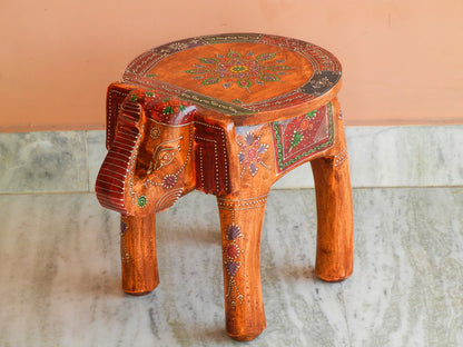 Shivay Arts Wooden Elephant Painted Pouffe Ottoman Stool