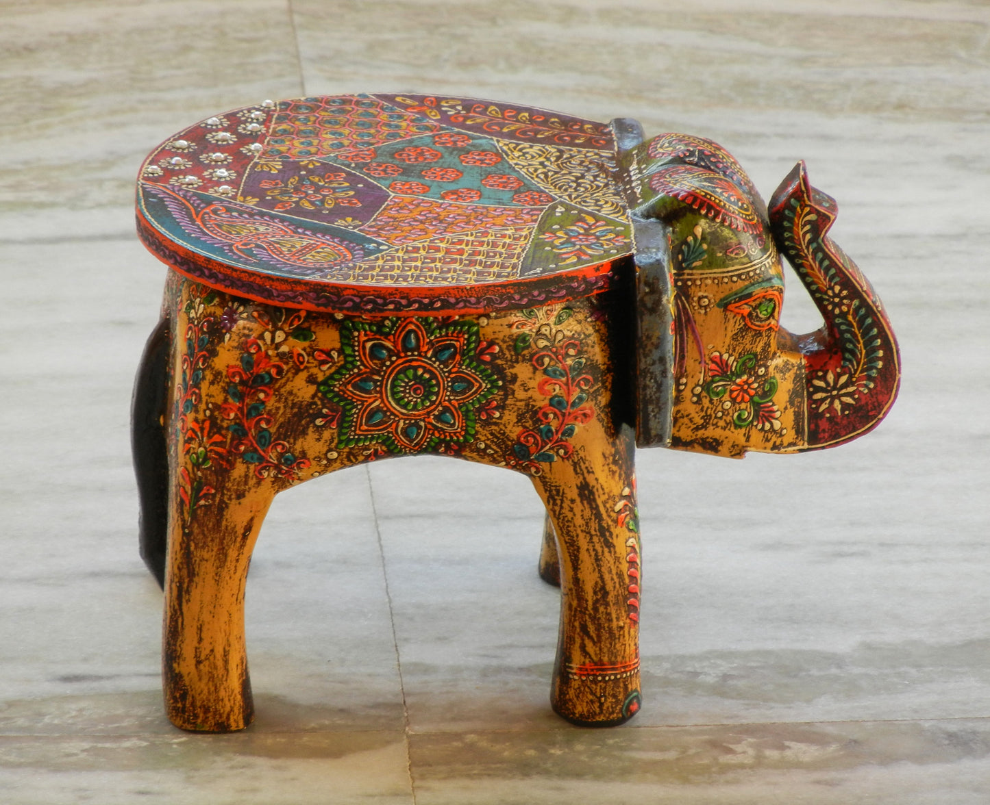 Wooden Handmade Ethnic Miniature Elephant Stool