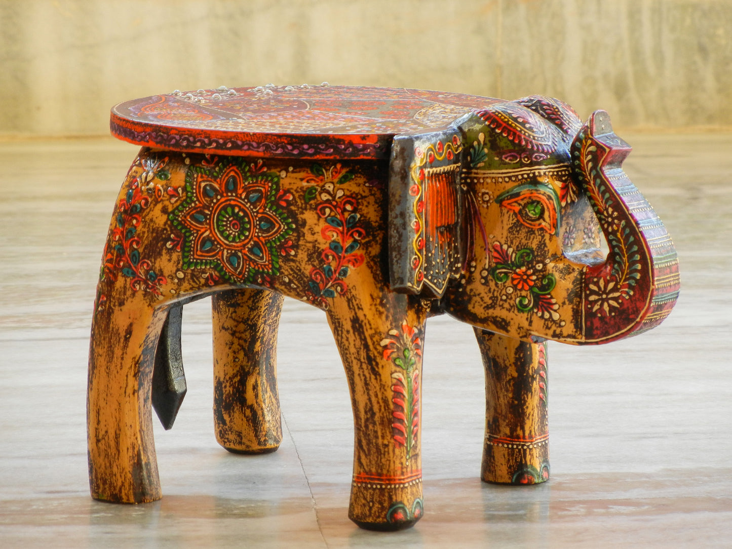 Wooden Handmade Ethnic Miniature Elephant Stool